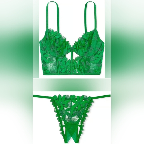 S/S M/M Victoria's Secret Embroidery Corset Top Crotchless Cheekini Panty Set - Picture 1 of 3